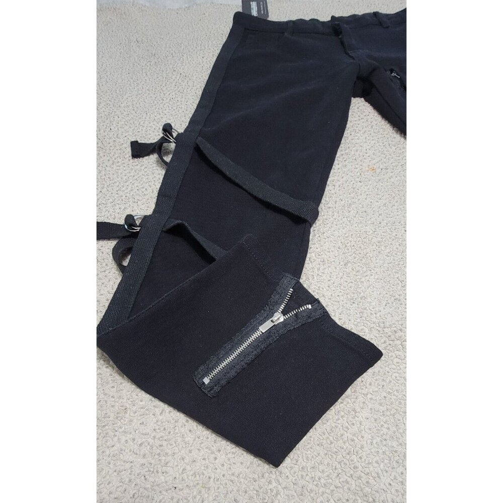 TwillMkt Black Pants Buckle Straps Flat Front Zipped Hem Size 32 NWT - Picture 6 of 11